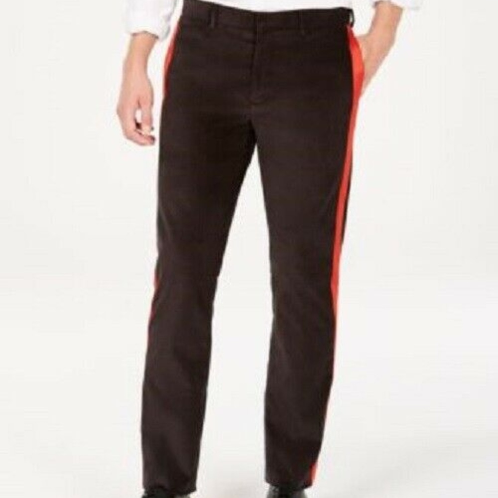 Calvin Klein Black Velvet Red Striped Slim Pants